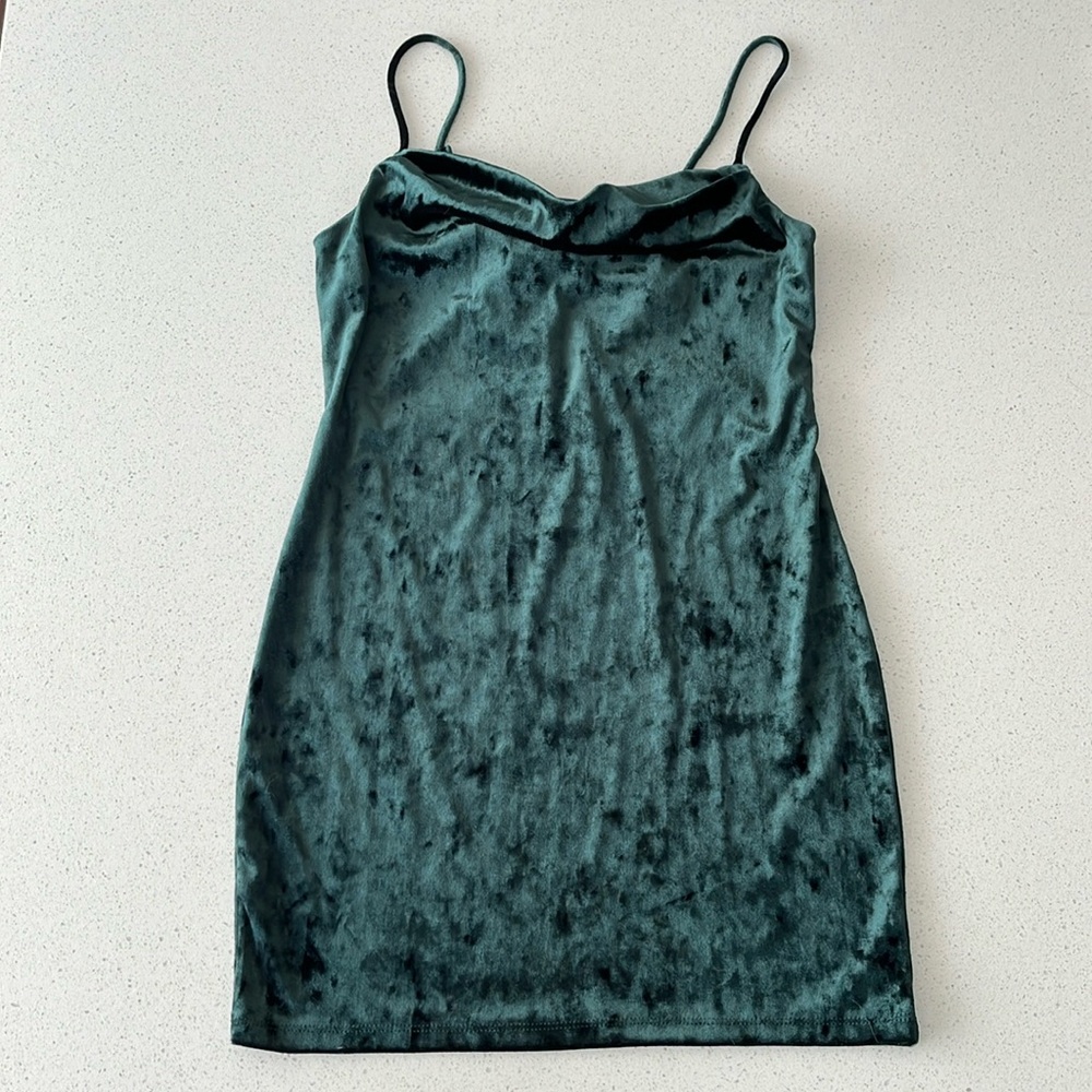 Top Shop Green Velvet-like Mini Dress